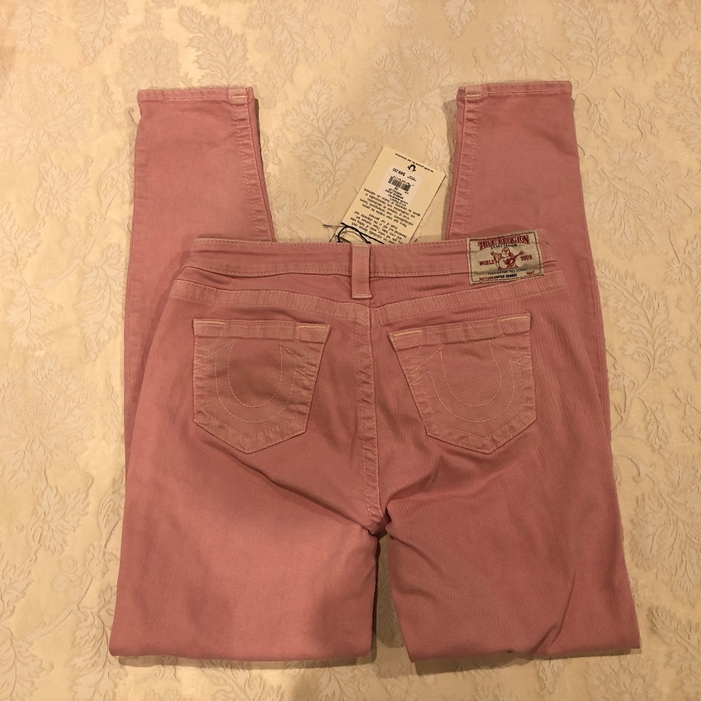 SOLD - NEW Distress True Religion Pink Jeans sz 30 - Picture 1 of 7